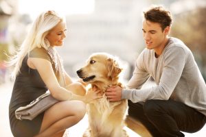 Beautiful couple with the dog.